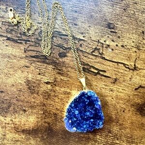 Amethyst stone druzy long necklace